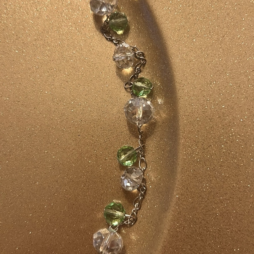 Elegant Set of Green & Clear Crystal Beads on Silver Chain; Matching Earrings - Picture 7 of 12
